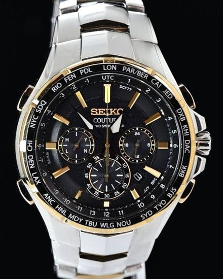 No Reserve - Seiko Coutura Radio Sync Solar 47MM Quartz Black Dial Steel Bracelet (8B92-0AL0)