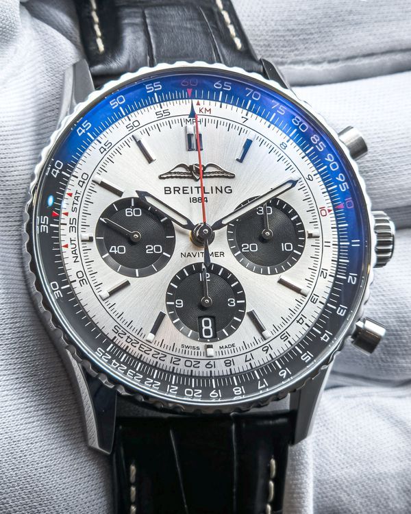 2026 Breitling Navitimer B01 Chronograph 43MM Silver Dial Leather Strap (AB0138241G1A1)