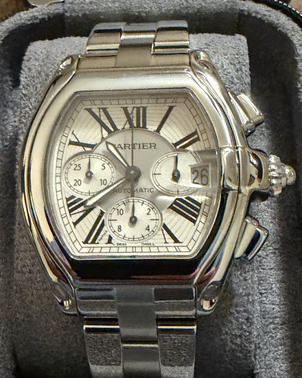 Cartier Roadster XL 43MM Silver Dial Steel Bracelet (W62019X6)