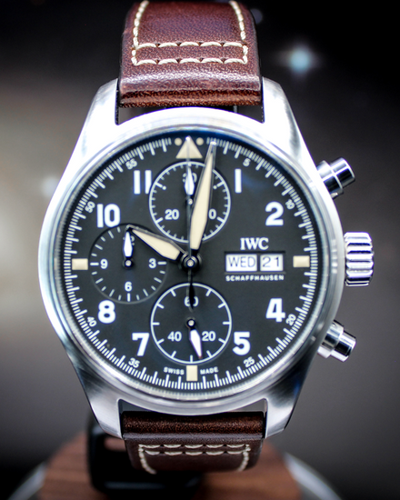 2020 IWC Schaffhausen Pilot Spitfire Chronograph 41MM Black Dial Leather Strap (IW387903)