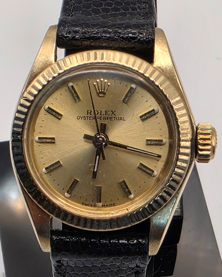 1973 Rolex Oyster Perpetual 26MM Champagne Dial Leather Strap (6719)