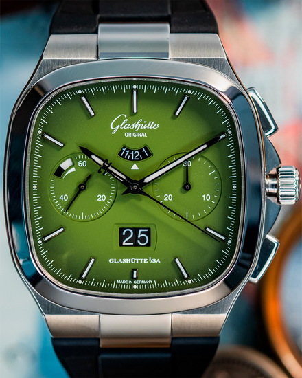 2024 Glashütte Original Seventies Panorama Chronograph Date 40MM Green Dial Rubber Strap (1-37-02-09-02-63)