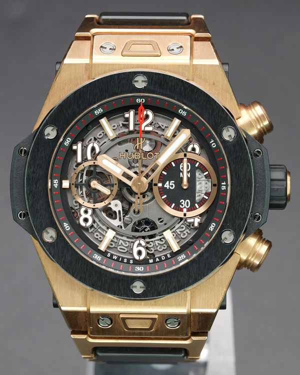 2015 Hublot Big Bang Unico 45MM Skeleton Dial Rose Gold/Ceramic Strap (411.OM.1180.OM)