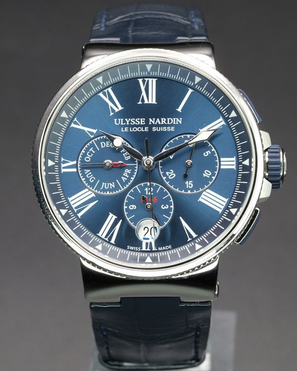 2024 Ulysse Nardin Marine Chronograph Annual Calendar 43MM Blue Dial Leather Strap (1533-150/43)