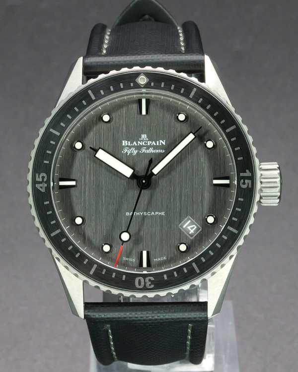 2023 Blancpain Fifty Fathoms Bathyscaphe 43MM Grey Dial Leather Strap (5000-1210-NAGA)