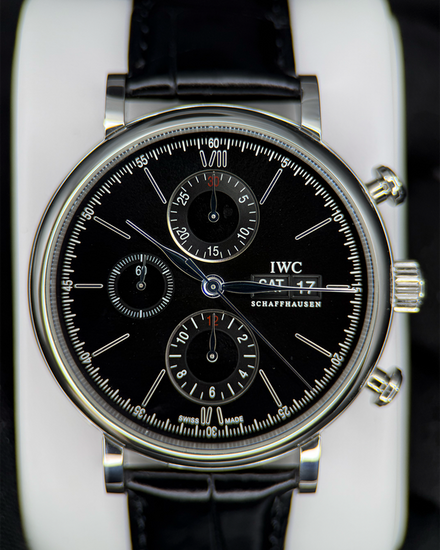 2019 IWC Schaffhausen Portofino Chronograph 42MM Black Dial Leather Strap (IW391029)