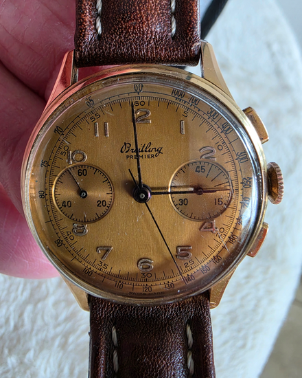 1945 Breitling Premier Chronograph 35MM Champagne Dial Aftermarket Leather Strap (760)