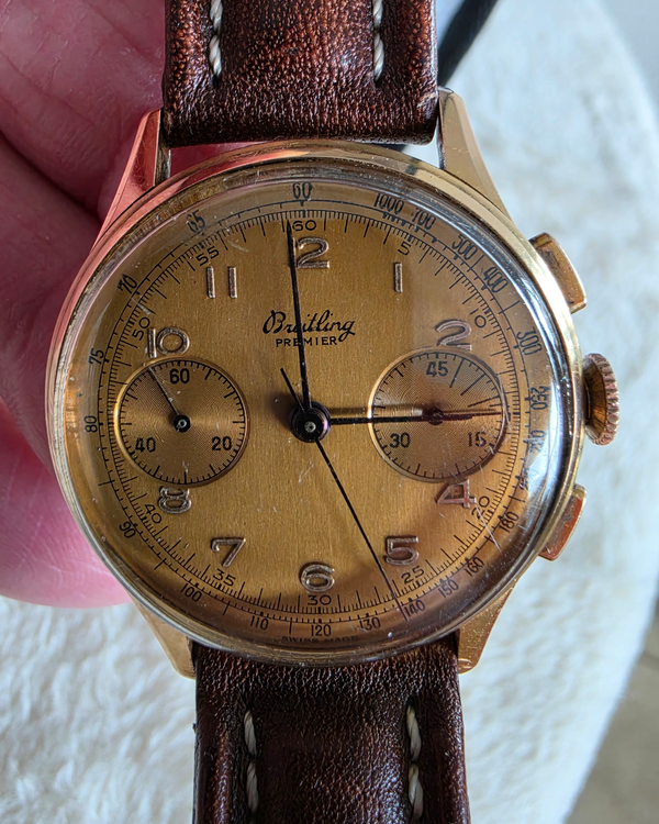 1945 Breitling Premier Chronograph 35MM Champagne Dial Aftermarket Leather Strap (760)