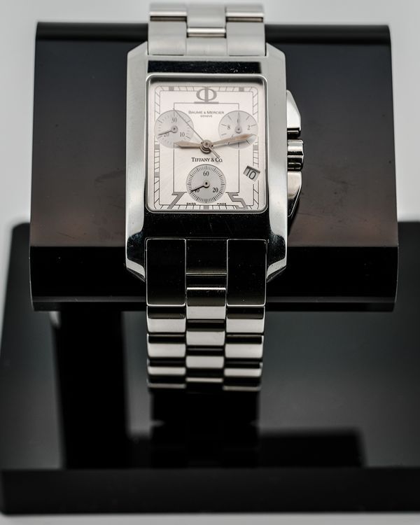 Rare Baume & Mercier Hampton XL "Double-Signed Tiffany & Co." 44MM Quartz Silver Dial Steel Bracelet (65341)