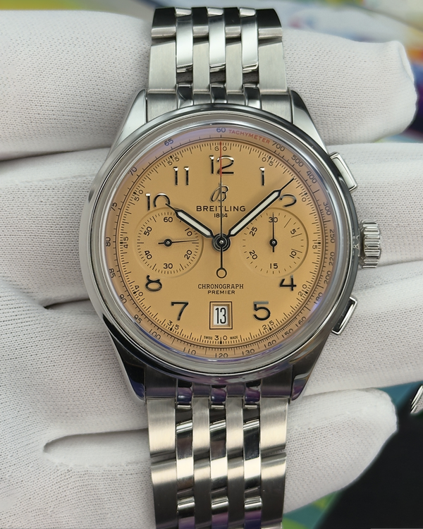 Breitling Premier B01 Chronograph 42MM Salmon Dial Steel Bracelet (AB0145331K1A1)