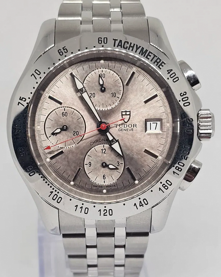 Tudor Chronautic 41MM Silver Dial Aftermarket Leather Strap (79380P)