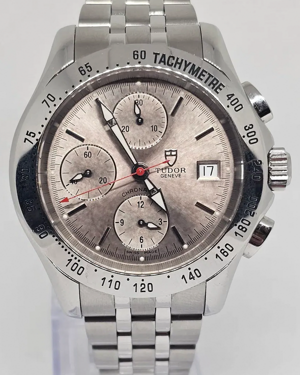 Tudor Chronautic 41MM Silver Dial Aftermarket Leather Strap (79380P)
