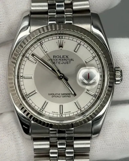 2008 Rolex Datejust 36MM Silver "Tuxedo" Dial Super Jubilee Bracelet (116234)