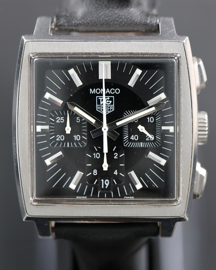 Tag Heuer Monaco 38MM Black Dial Leather Strap (CW2111)