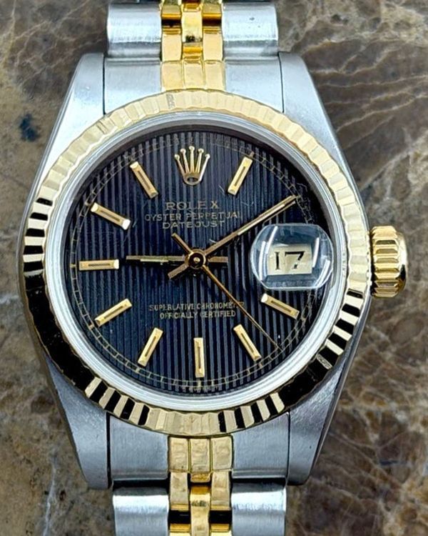 1986 Rolex Lady-Datejust 26MM Black "Tapestry" Dial Two-Tone Jubilee Bracelet (69173)