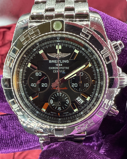 2010 Breitling Chronomat B01 44MM Black Dial Steel Bracelet (AB0110)
