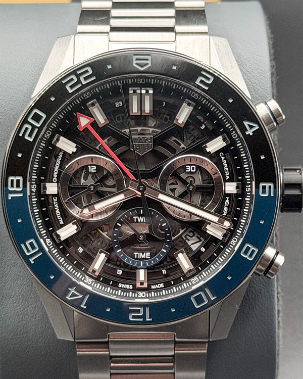 2020 Tag Heuer Carrera GMT "Batman" 45MM Skeleton Dial Steel Bracelet (CBG2A1Z.BA0658)