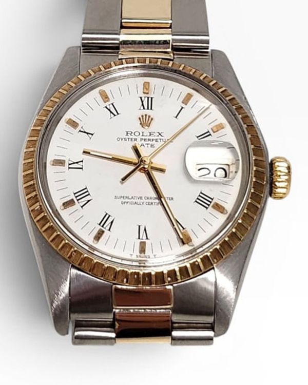 Rolex Oyster Perpetual Date 34MM White Dial Two-Tone Oyster Bracelet (1500)
