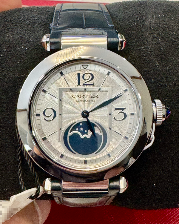 2025 Cartier Pasha De Cartier Moonphase 41MM Silver Dial Leather Strap (WSPA0030)