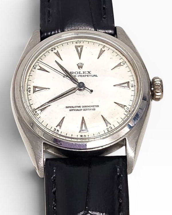 Rolex Oyster Perpetual 34MM White Dial Aftermarket Leather Strap (6084)