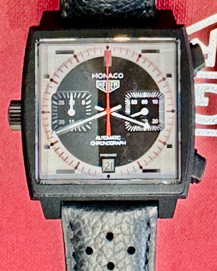 2025 Tag Heuer Monaco Chronograph Stopwatch L. E. 39MM Black Dial Leather Strap (CAW218F.FC635)