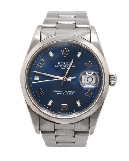 Rolex Oyster Perpetual Date 34MM Blue Dial Oyster Bracelet (15200)