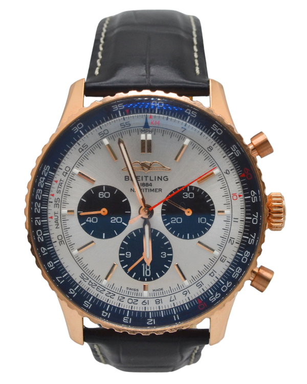 2022 Breitling Navitimer 1 B01 Chronograph 46MM Silver Dial Leather Strap (RB0137241G1P1)