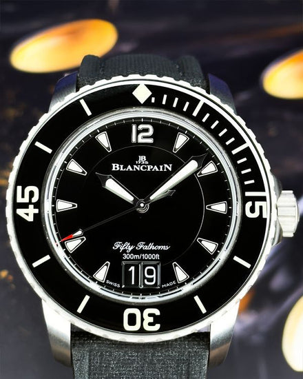 2022 Blancpain Fifty Fathoms Grande Date 45MM Black Dial Leather Strap (5050-12B30-B52A)