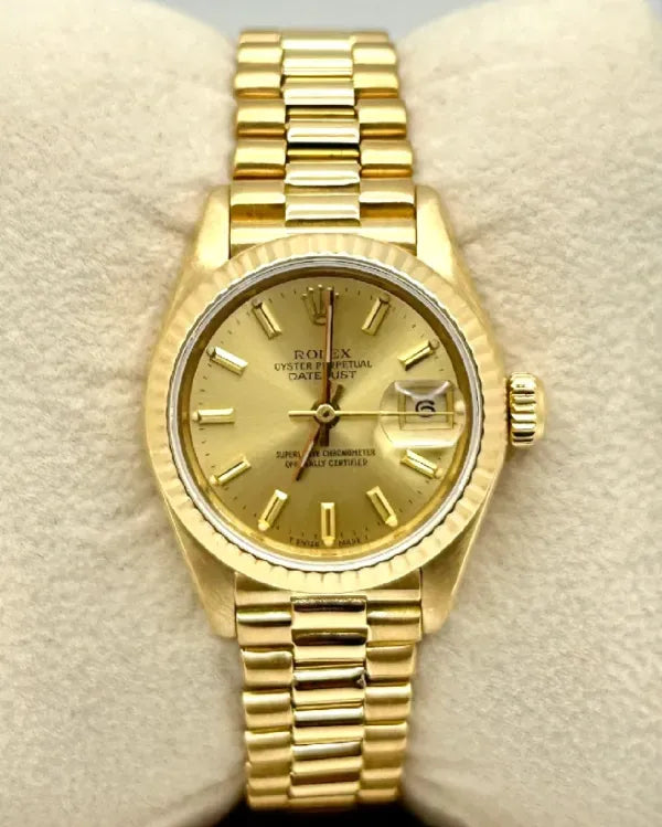 1986 (8.9 Mil. Serial) Rolex Lady-Datejust 26MM Champagne Dial Yellow Gold President Bracelet (69178)