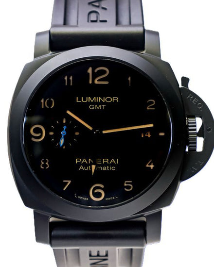 2019 Panerai Luminor 1950 3 Days GMT 44MM Black Dial OEM Dark blue Rubber Strap (PAM01441)
