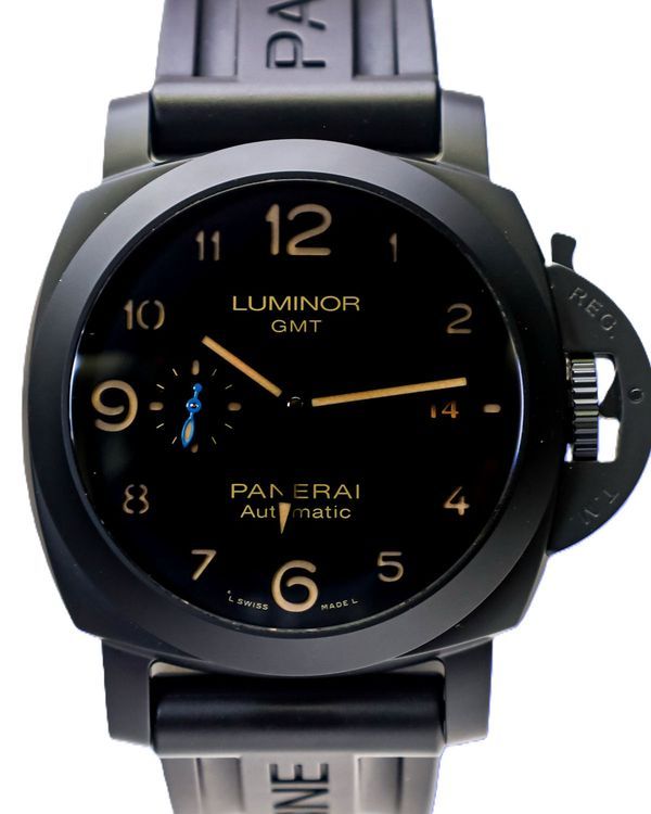 2019 Panerai Luminor 1950 3 Days GMT 44MM Black Dial OEM Dark blue Rubber Strap (PAM01441)