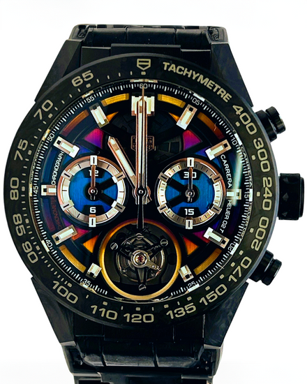 2023 Tag Heuer Carrera "Heuer-02T" Tourbillon Polychrome L.E. 45MM Black Dial Leather Strap (CAR5A8AF.FC6415)