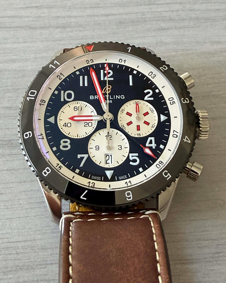 2023 Breitling Super Avi B04 Chronograph GMT "Mosquito" 46MM Black Dial Leather Strap (YB04451A1B1X1)