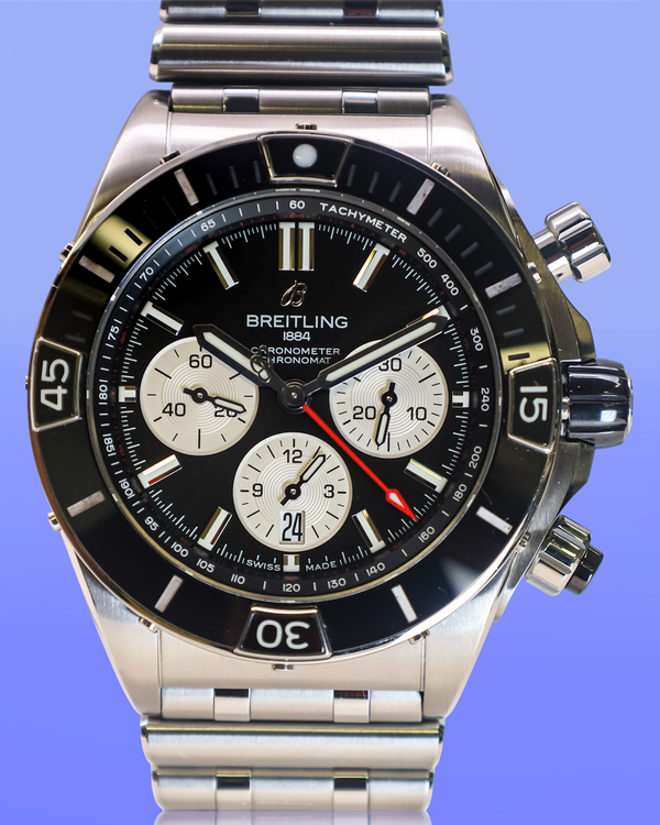 No Reserve - 2021 Breitling Super Chronomat B01 44MM Black Dial Steel Bracelet (AB0136)