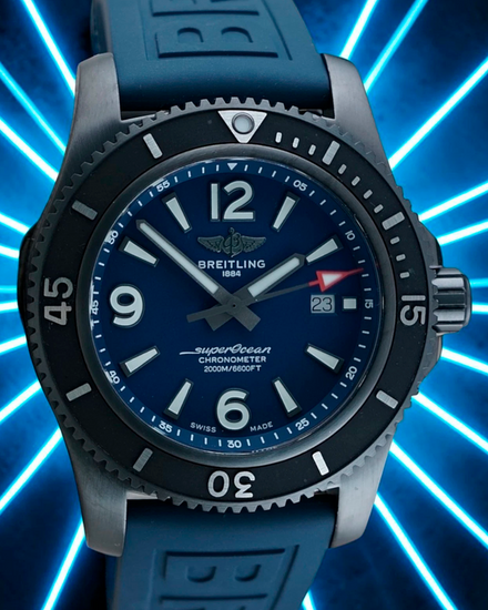 2022 Breitling Superocean Blacksteel 46MM Blue Dial Rubber Strap (M17368)