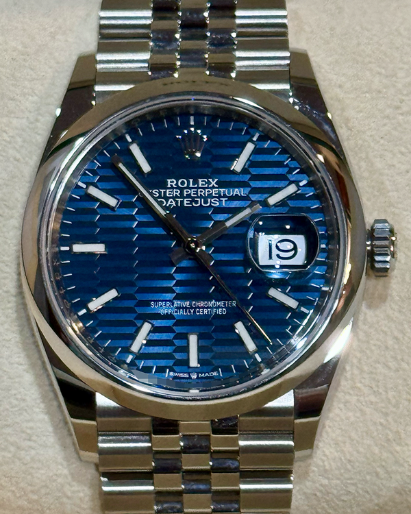 2022 Rolex Datejust 36MM Blue "Fluted Motif" Dial Jubilee Bracelet (126200)