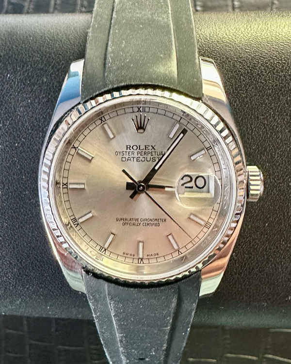 Rolex Datejust 36MM Silver Dial Aftermarket Rubber Strap (116234)