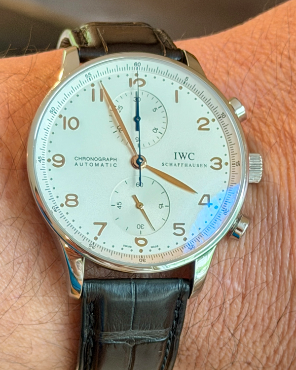 2006 IWC Schaffhausen Portugieser Chronograph 41MM Silver Dial Leather Strap (IW371401)
