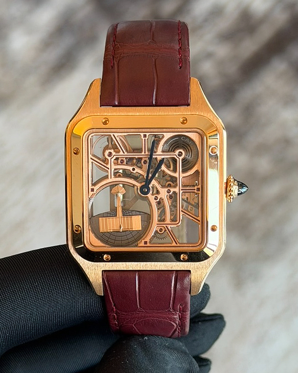 2025 Cartier Santos Dumont Micro Rotor 43.5MM Skeleton Dial Leather Strap (WHSA0030)