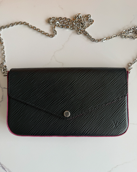 No Reserve - 2017 Louis Vuitton Accessories Pochette Felicie Noir Epi Hot Pink 4.5 x 8.4IN Steel Hardware Steel Strap (Pochette Felicie Noir)