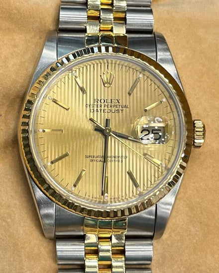 1989 Rolex Datejust 36MM Champagne "Tapestry" Dial Two-Tone Jubilee Bracelet (16233)