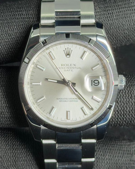 2012 Rolex Oyster Perpetual Date 34MM Silver Dial Oyster Bracelet (115210)
