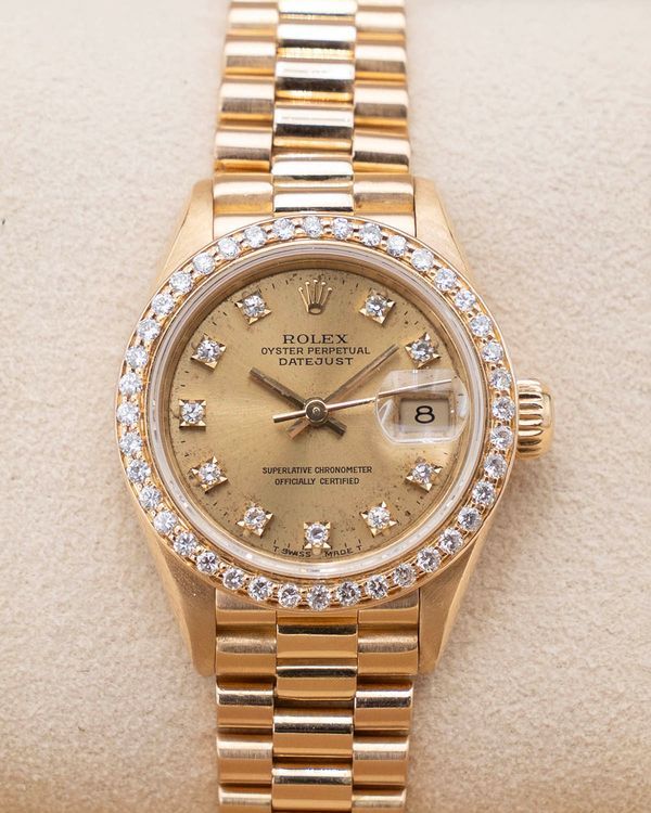 Rolex Lady-Datejust 26MM Aftermarket Champagne Dial Yellow Gold President Bracelet (69178)