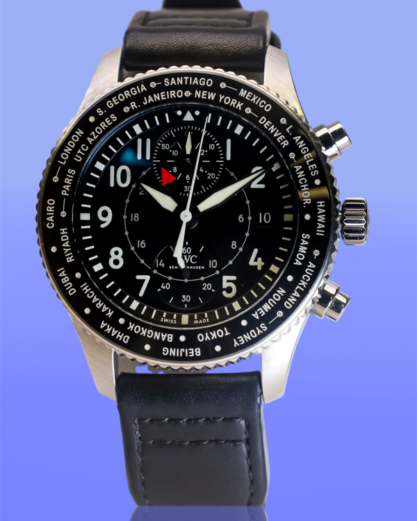2018 IWC Schaffhausen Pilot Timezoner 46MM Black Dial Leather Strap (IW395001)