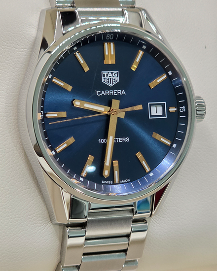 No Reserve - 2018 Tag Heuer Carrera 39MM Quartz Blue Dial Steel Bracelet (WAR1112.BA0601)