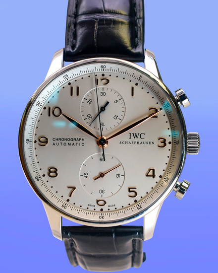 No Reserve - IWC Schaffhausen Portugieser Chronograph 41MM Silver Dial Leather Strap (IW371445)