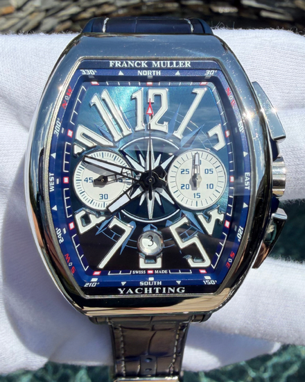 2019 Franck Muller Vanguard Yachting Chronograph 45MM Blue Dial Rubber Strap (V45 CC DT YACHTING AC BL)