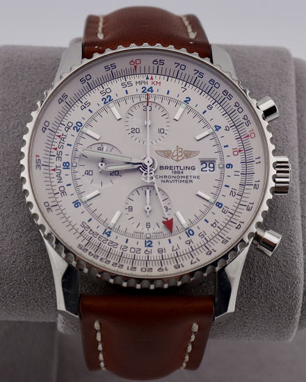 2018 Breitling Navitimer World 46MM White Dial Leather Strap (A2432212/G571)