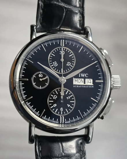 2011 IWC Schaffhausen Portofino Chronograph 41MM Black Dial Leather Strap (IW378302)