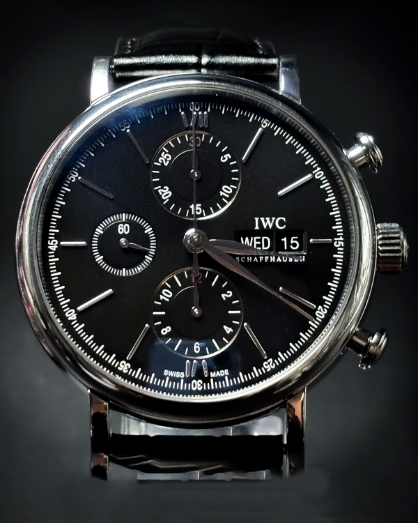 2018 IWC Schaffhausen Portofino Chronograph 42MM Black Dial Leather Strap (IW391008)